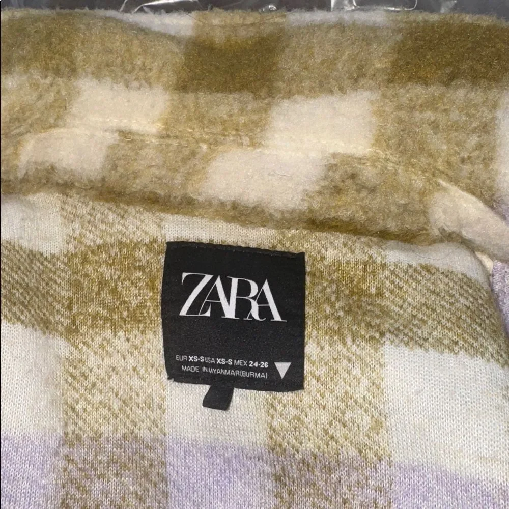 🔥Zara Brown and Cream Plaid Teddy Jacket Sz XS/S